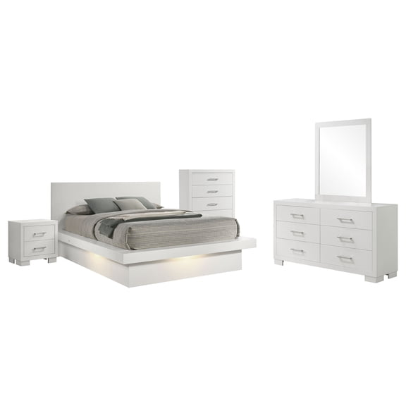 Jessica 5-piece Eastern King LED Bedroom Set Snow White