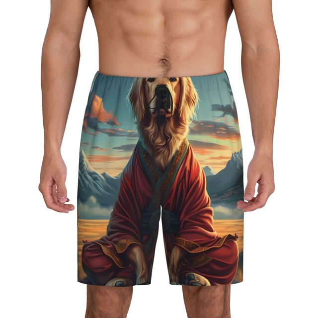 Fotbe Meditating Golden Retriever Pantalones Cortos de Pijama para Hombre, Ropa de Dormir, Pantalones de Pijama Cortos para Hombre-Small