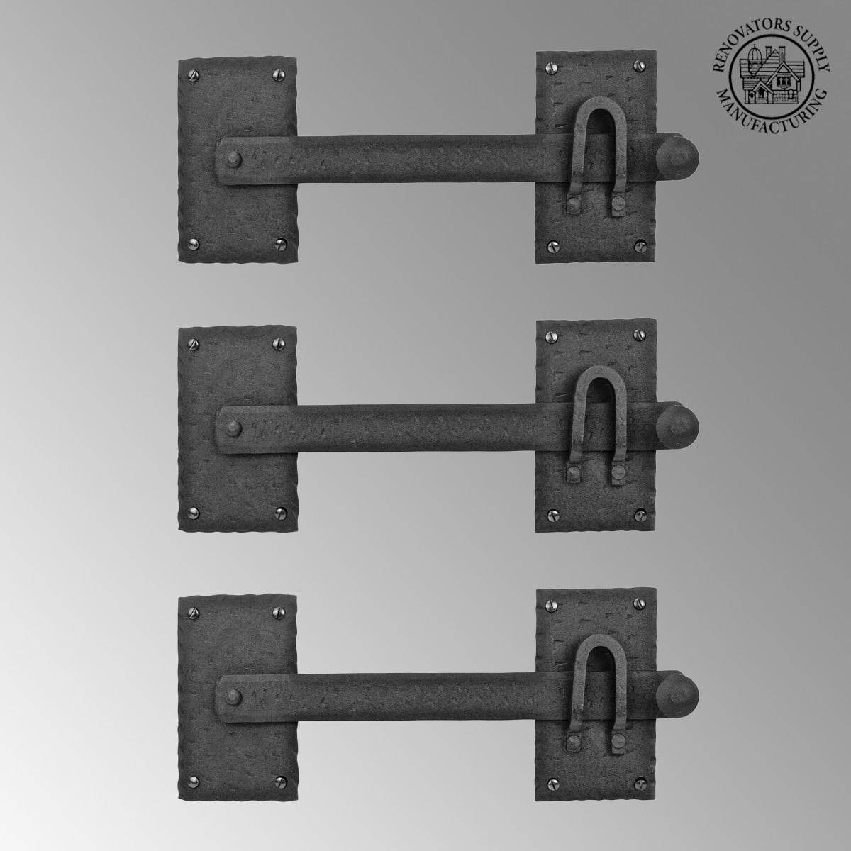 Renovators Supply Manufacturing Black Wrought Iron Gate Flip Latch 12" Large Antique Two Sided Flip Locks Rust Resistant Powder Coated Barn Door and Fence Gate Latches with Hardware Pack of 3