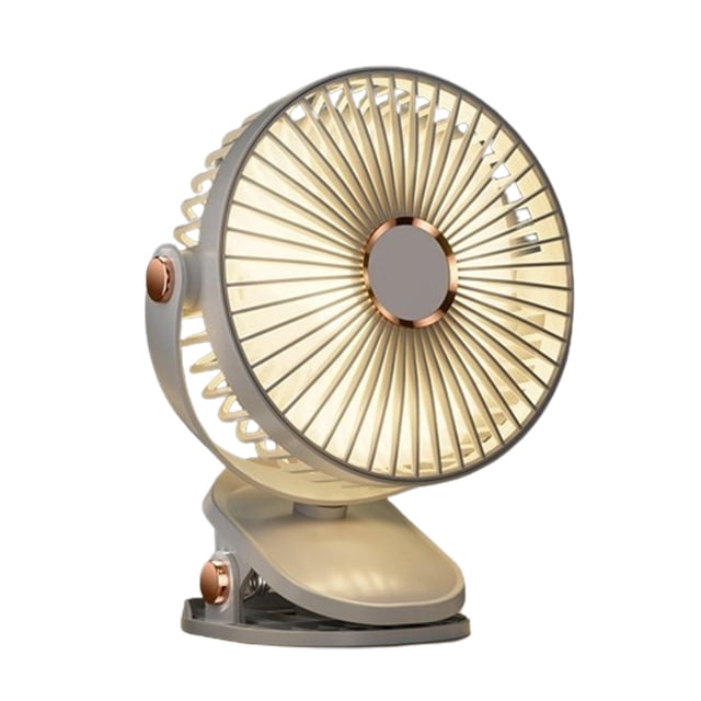 Ventilador de aire acondicionado de escritorio colgante con clip recargable, ventilador portátil con clip giratorio de 360° con LED para oficina y dormitorio