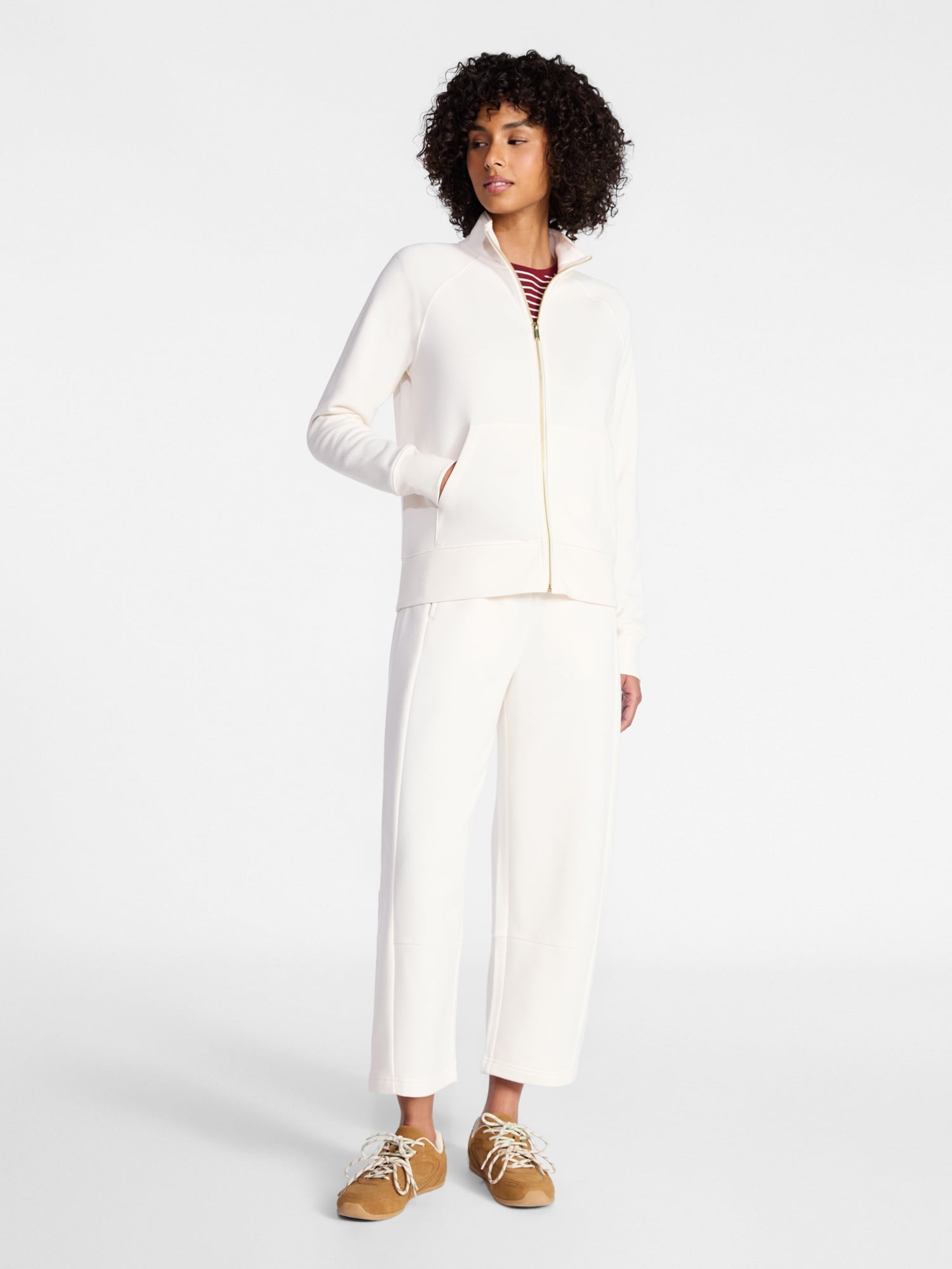 Time and Tru Women's Fleece Sweatshirt and Barrel Leg Pants Set, 2-Piece, Sizes XS-XXXL