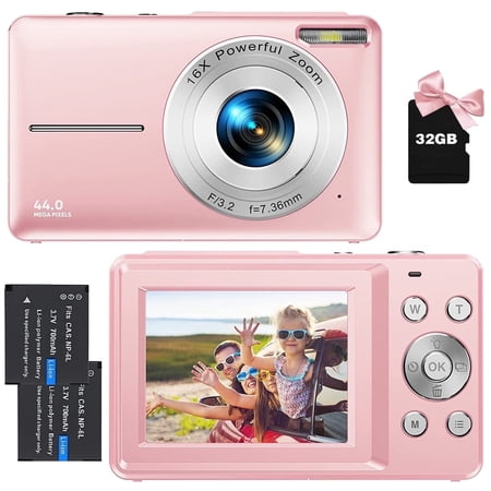 BREWENE Digital Camera Kids with 32GB Card 1080P 44MP 2.4"Screen Portable Vlogging Videos Camera for Kids Teens Students Back to School