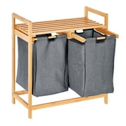ToiletTree Products Dual Laundry Hamper with Shelf Bamboo Laundry Basket Organizer