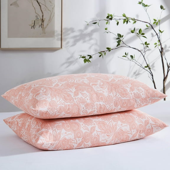 Southshore Fine Living, Inc. Paisley Floral Pillow Cases Standard Size Set of 2, Coral & White