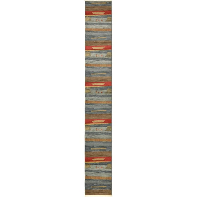 Unique Loom Fars Colorful Tribal Rug 2' 7 x 19' 8 Runner Light Blue/Navy Blue