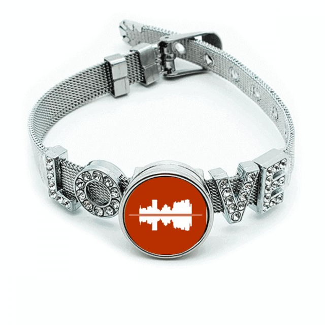 El paisaje urbano simboliza un alto edificio reflector. Pulsera pulsera pulsera de cristal amor pulsera ajustable