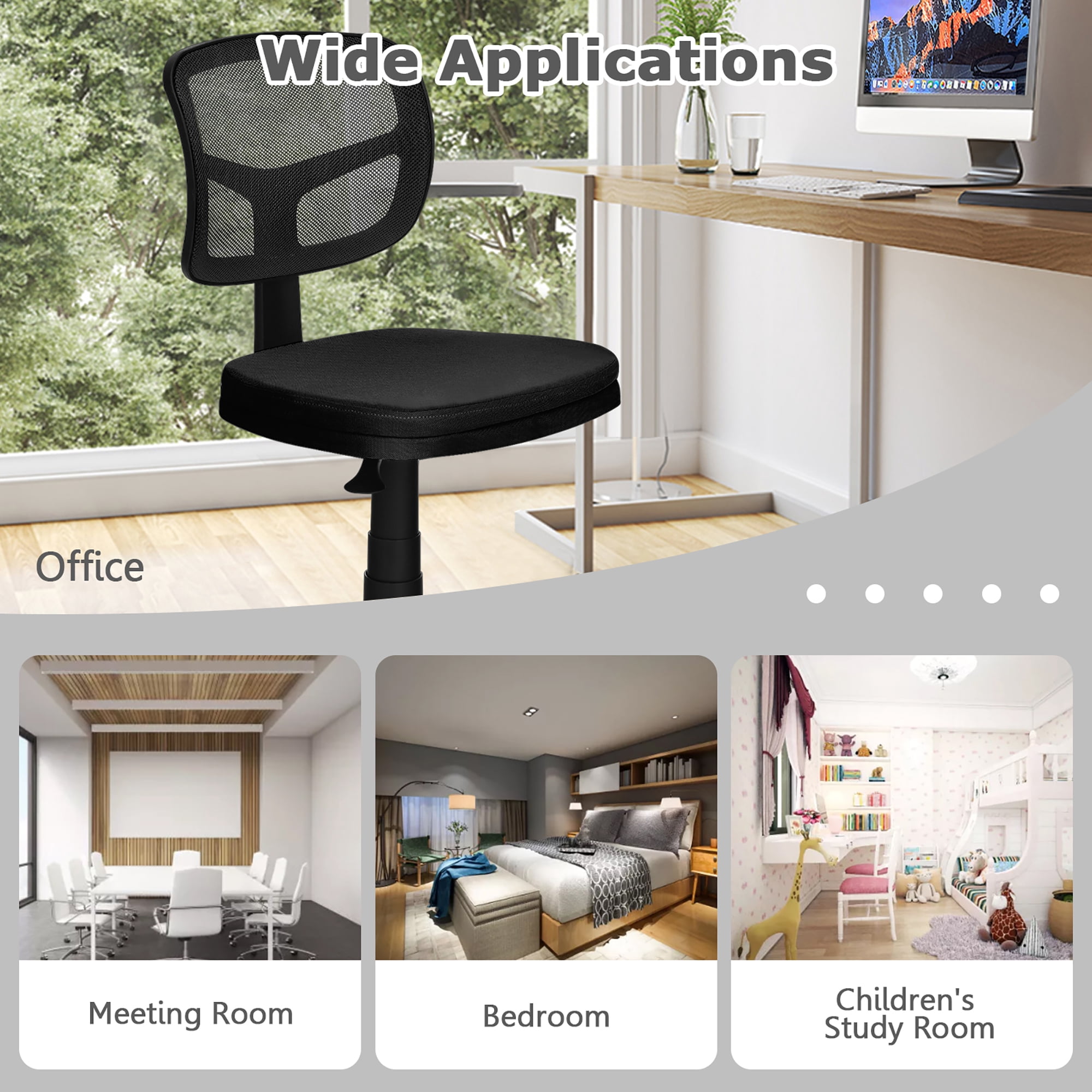 Costway Armless Office Chair Adjustable Swivel Computer Mesh Desk Chair Black