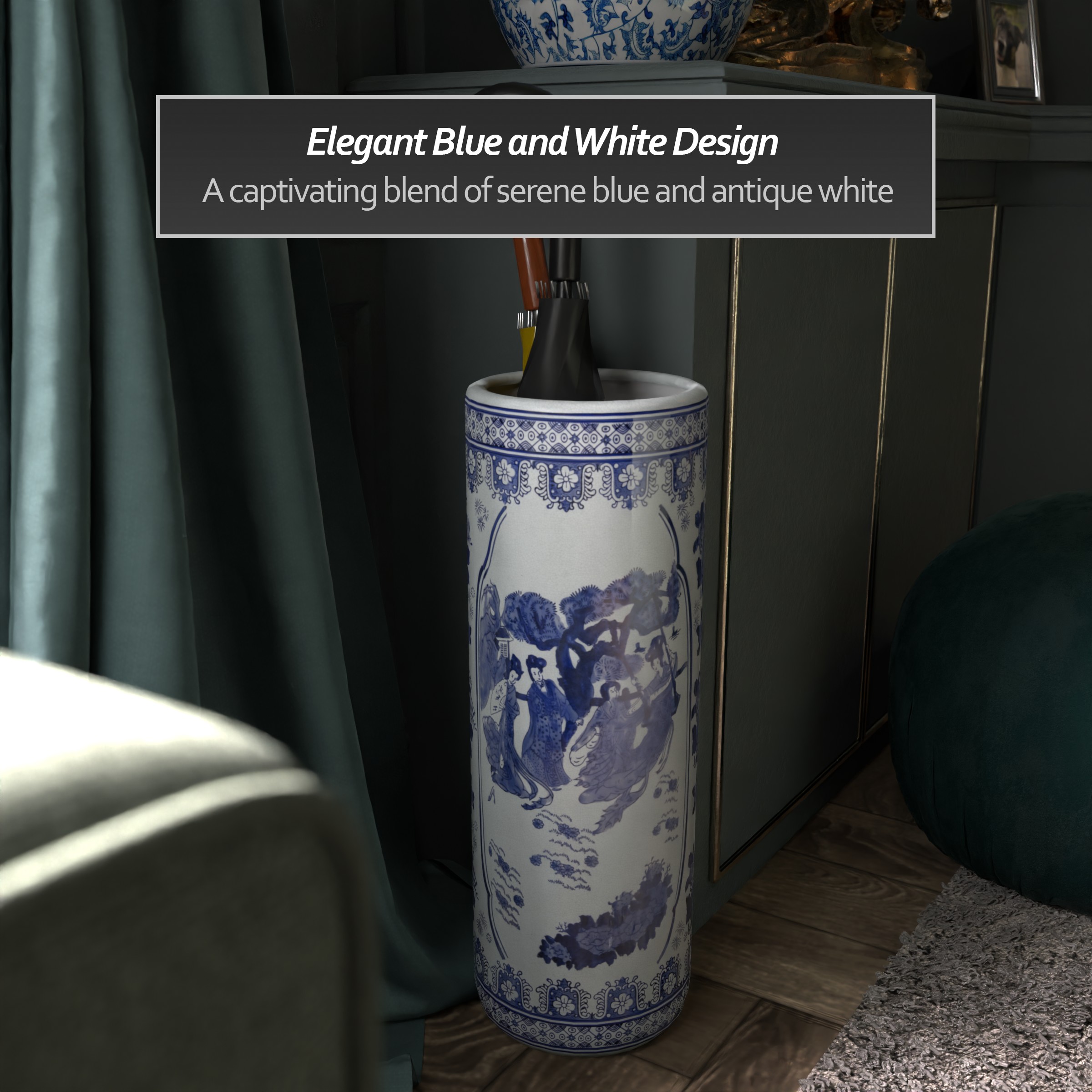 Red Lantern 24" Ladies Blue & White Porcelain Umbrella Stand