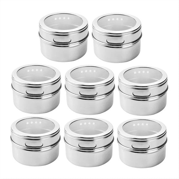Magnetic Spice Tins 8Pcs,Stainless-Steel Magnetic Spice Container Magnetic Spice Jars Easy to Clean and Rust Free