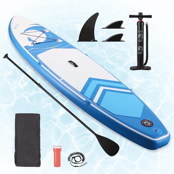 GASKY  Inflatable Paddle Board 6 in Thick Stand Up Paddle Board with Aluminum Adjustable Paddle Accessories Carry Bag Blue