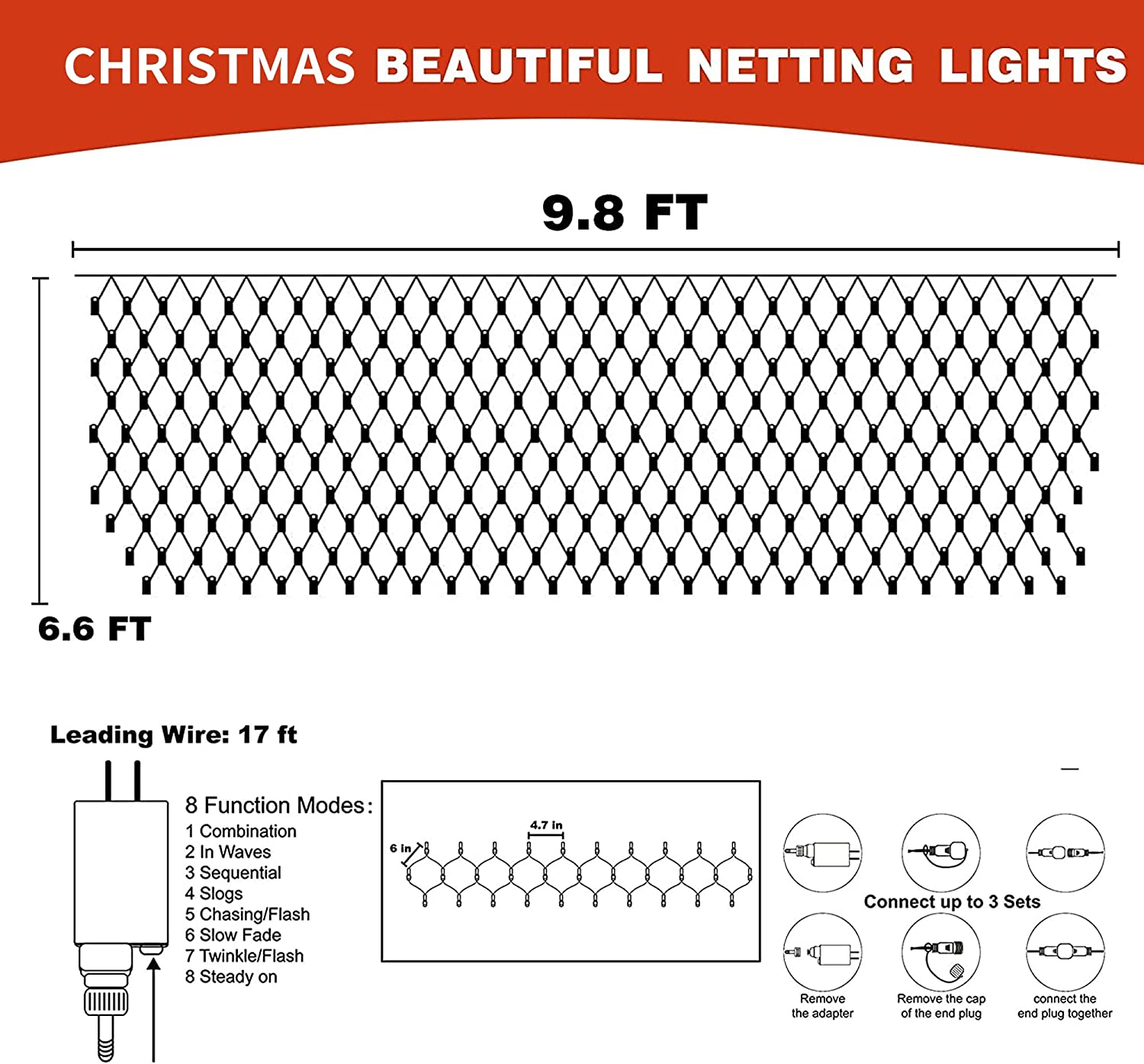 Happylost LED Christmas Net Lights, 192 Lights, Waterproof, 8 Modes photo 7