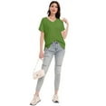 thumbnail image 7 of Women's V Neck T Shirts Short Rolled Sleeve Loose Fit Tops Side Split Summer Tees, 7 of 7