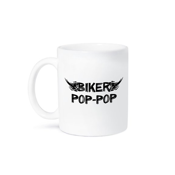 3dRose, Biker Pop-pop. Grunge word art with black and white flames Funny old motorbike grandpop motorcycle, 11oz Mug
