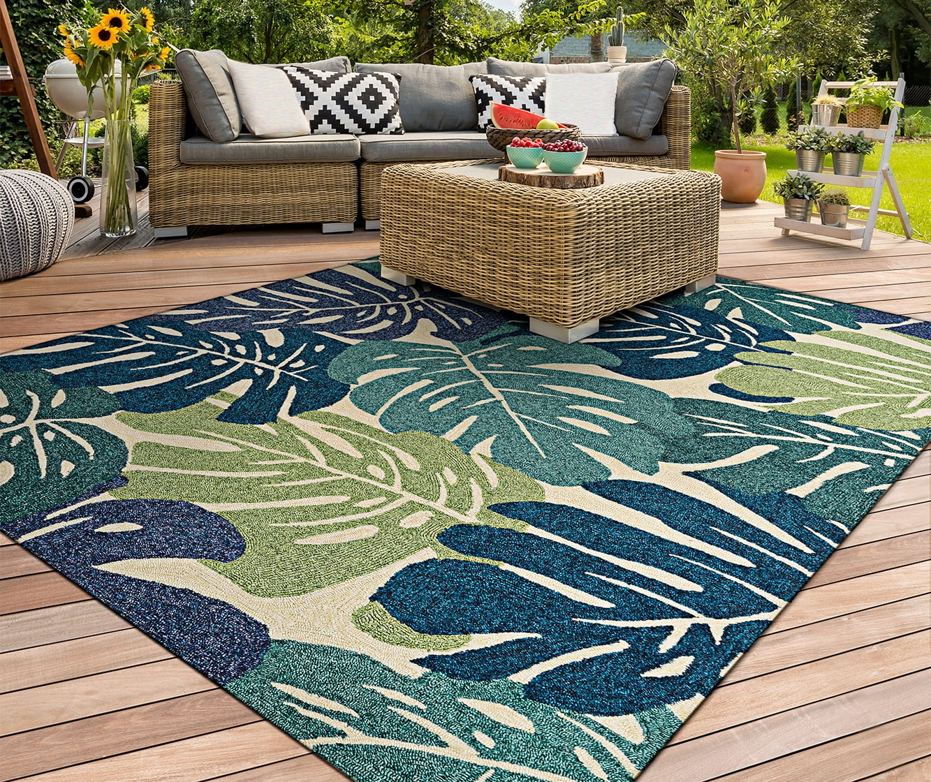 Covington Monstera Cream-Multi Indoor/Outdoor Area Rug - Multiple Sizes