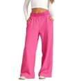 thumbnail image 2 of Tdoqot Girls Fleece Sweatpants with Pockets- Baggy Elastic Waist High Rise Casual Wide Leg Joggers Hot Pink Size 6, 2 of 8