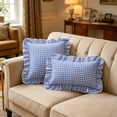 thumbnail image 4 of Plaid Throw Pillow Cover Blue White Checkered Ruffled Cushion Case, Vintage Farmhouse Square Pillow Sham with Ruffle for Sofa Couch Bed Living Room Decor 18x18 Inch, 4 of 4