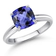 thumbnail image 2 of Gem Stone King 10K White Gold Blue Tanzanite Solitaire Engagement Ring for Women (2.70 Cttw, Cushion 8MM, Gemstone December Birthstone, Available in Size 5, 6, 7, 8, 9), 2 of 4
