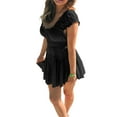 thumbnail image 4 of SUNSIOM Women Summer Short Dress, Solid Color Ruched Bust Boat Neck Off Shoulder Puff Sleeve A-Line One Piece for Ladies, 4 of 9