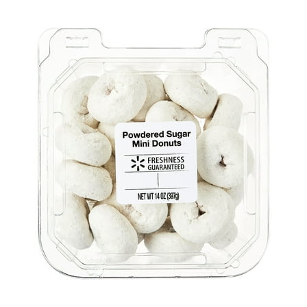 Freshness Guaranteed Powdered Sugar Mini Donuts, 14oz Clamshell, Shelf Stable