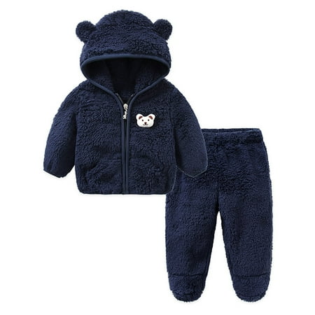 

Baby Boy Girl Jacket Winter Clothes Hooded Coat Tops With Bear Ears Pants Sweater 2PCS Outfits Set