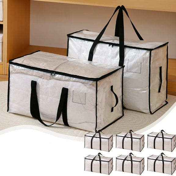 6-Pack Heavy Duty Clear Storage Bags | Foldable Blanket & Clothes Organizer with Portable Handle | Large Capacity Moving & Christmas Tree Storage | 69x36x38cm