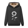 thumbnail image 2 of Black Sweatshirt Women's Casual Printed Winter Warm Solid Pocket Long Sleeve Hooded Sweatshirt Top, #2Black M, 2 of 3