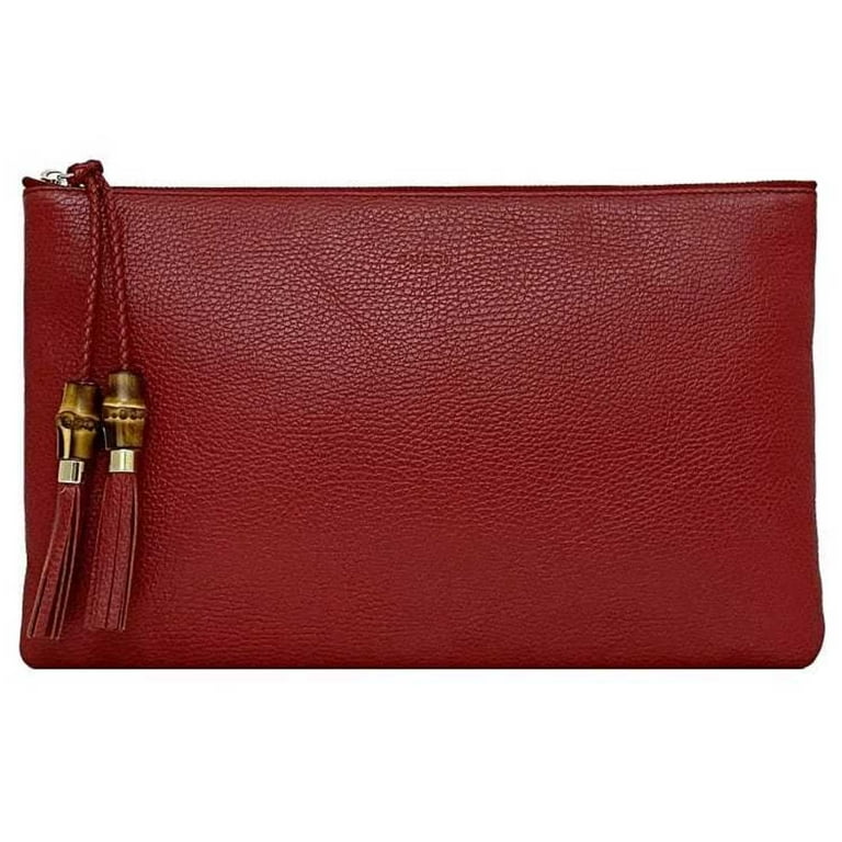 Pre Owned Gucci Clutch Bag Red Bamboo 449653 Pouch Leather GUCCI Handbag Tassel Women s Compact Good Walmart
