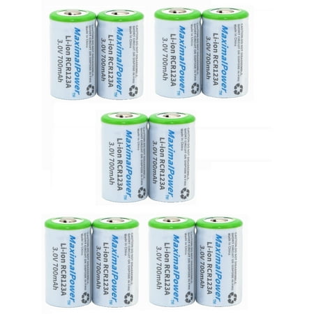 Maximalpower RCR123A Battery 600mAh Lithium-ion Rechargeable Batteries (10 Pack)