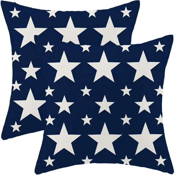 4th of July Pillow Covers 20x20 Blue and White Patriotic Stars Outdoor Decor Throw Pillows for Couch American Flag Independence Day Pillowcase Decorative Cushion Case for Sofa Bed Set of 2