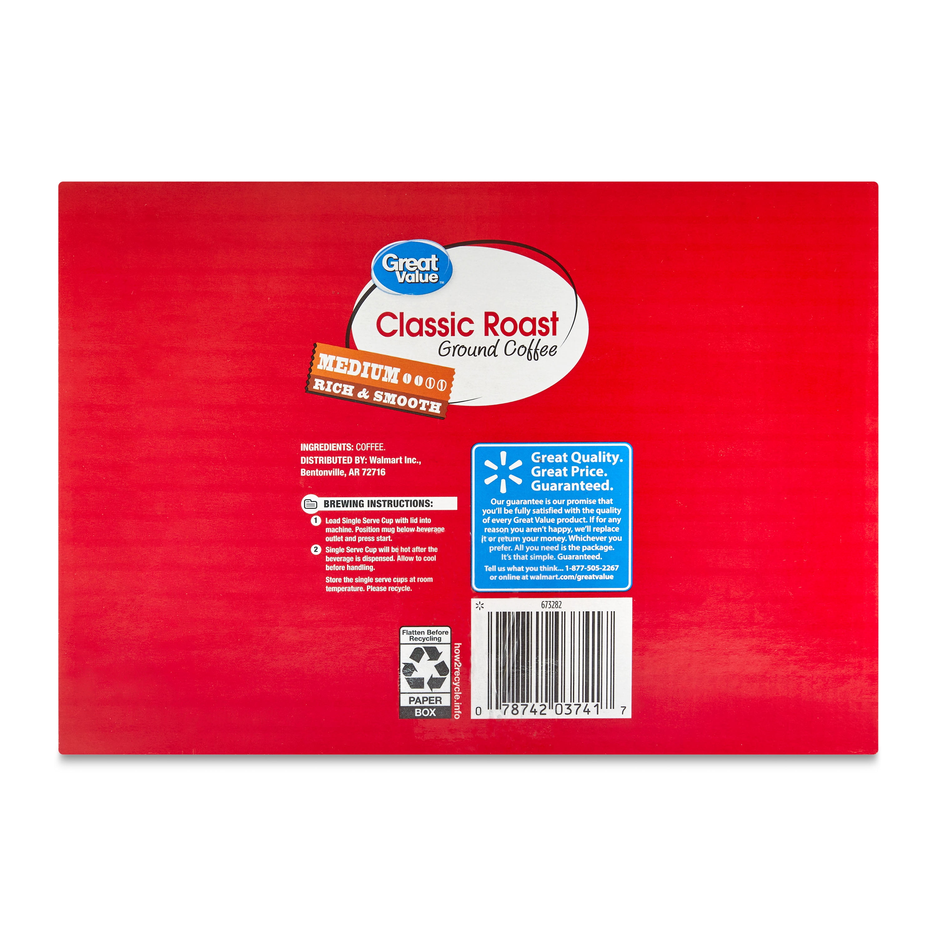 Great Value Classic Roast Ground Coffee Pods, 96 Ct