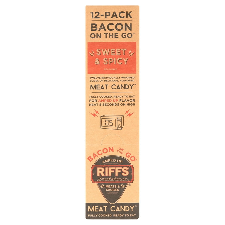 Riffs Smokehouse Bacon On The Go - Sweet & Spicy Fully Cooked Bacon Strips, Pack Of 12 (Shelf Stable) 2 thumbnail image