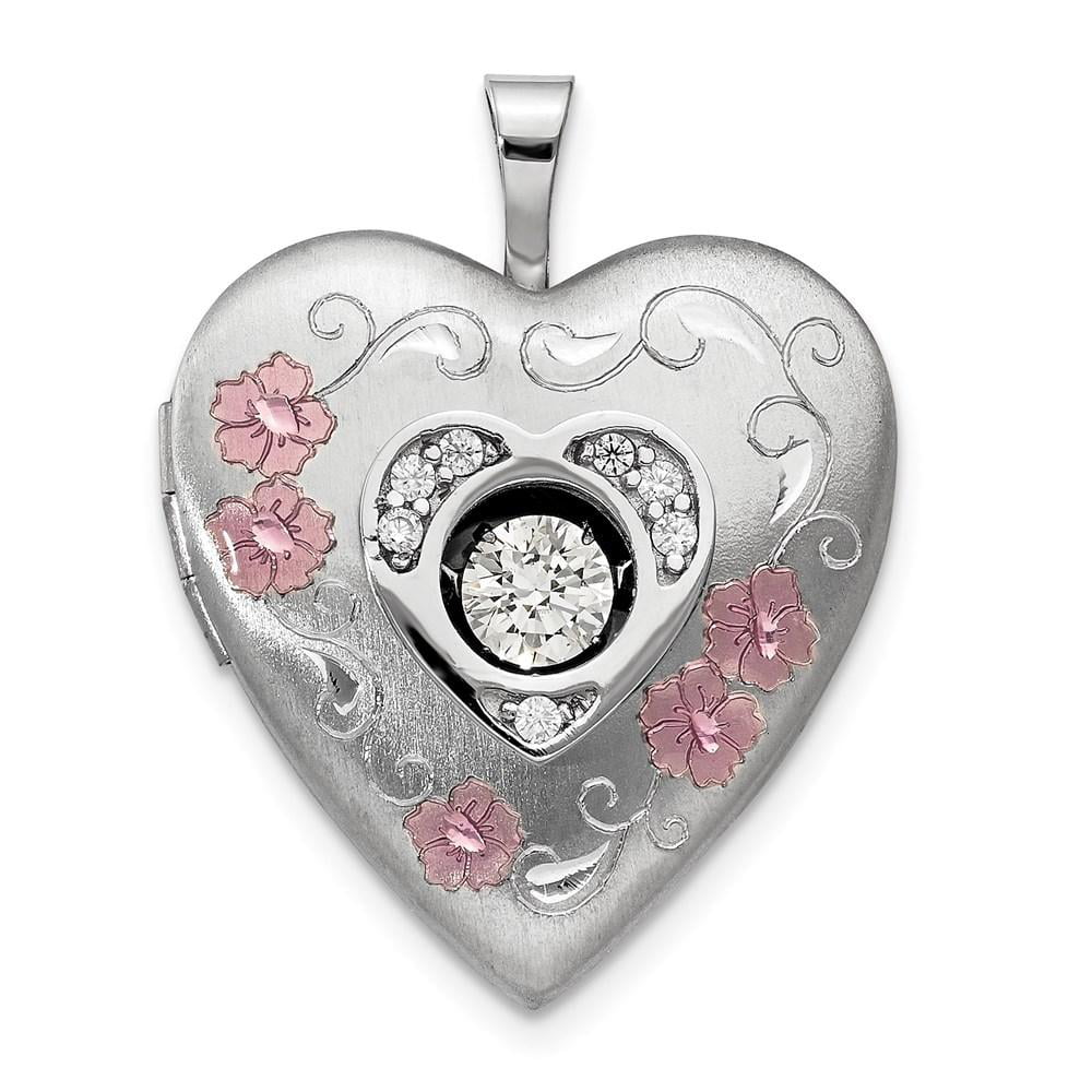 Finejewelers Sterling Silver 20mm Enameled Flower Heart Locket Necklace 
