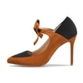 thumbnail image 2 of YDN Women Chic Stiletto Heels Pumps Closed Toe Mary Jane Bowknot Elastic Strap Sandals Office Party Shoes Size 8.5 Brown, 2 of 4