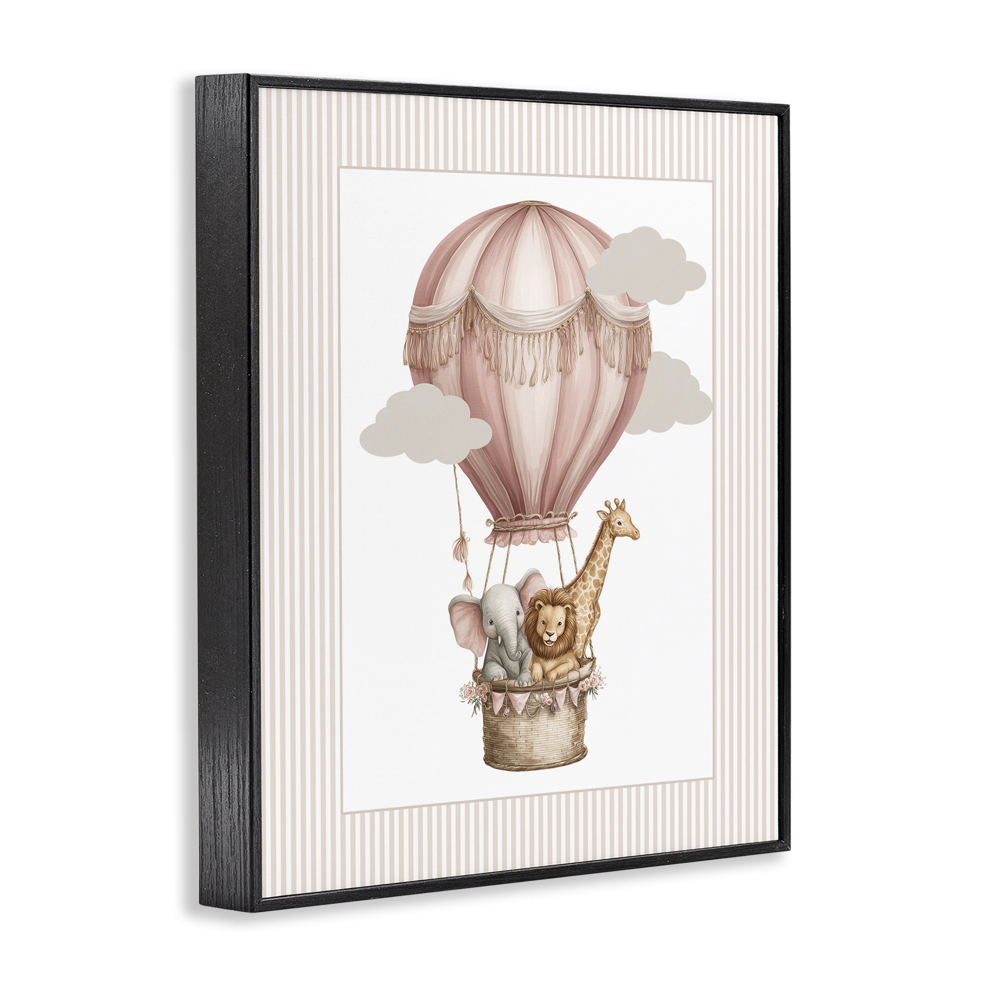 Stupell Industries Hot Air Balloon Animals Pink Black Framed Giclee Art, design by Christine Simpson Art