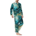 thumbnail image 6 of Salouo Abstract Ocean Currents Print Button-Front Long Sleeve Pajama Set for Men, Soft 2Pjs Men's Long Sleeve Sleepwear -Medium, 6 of 7