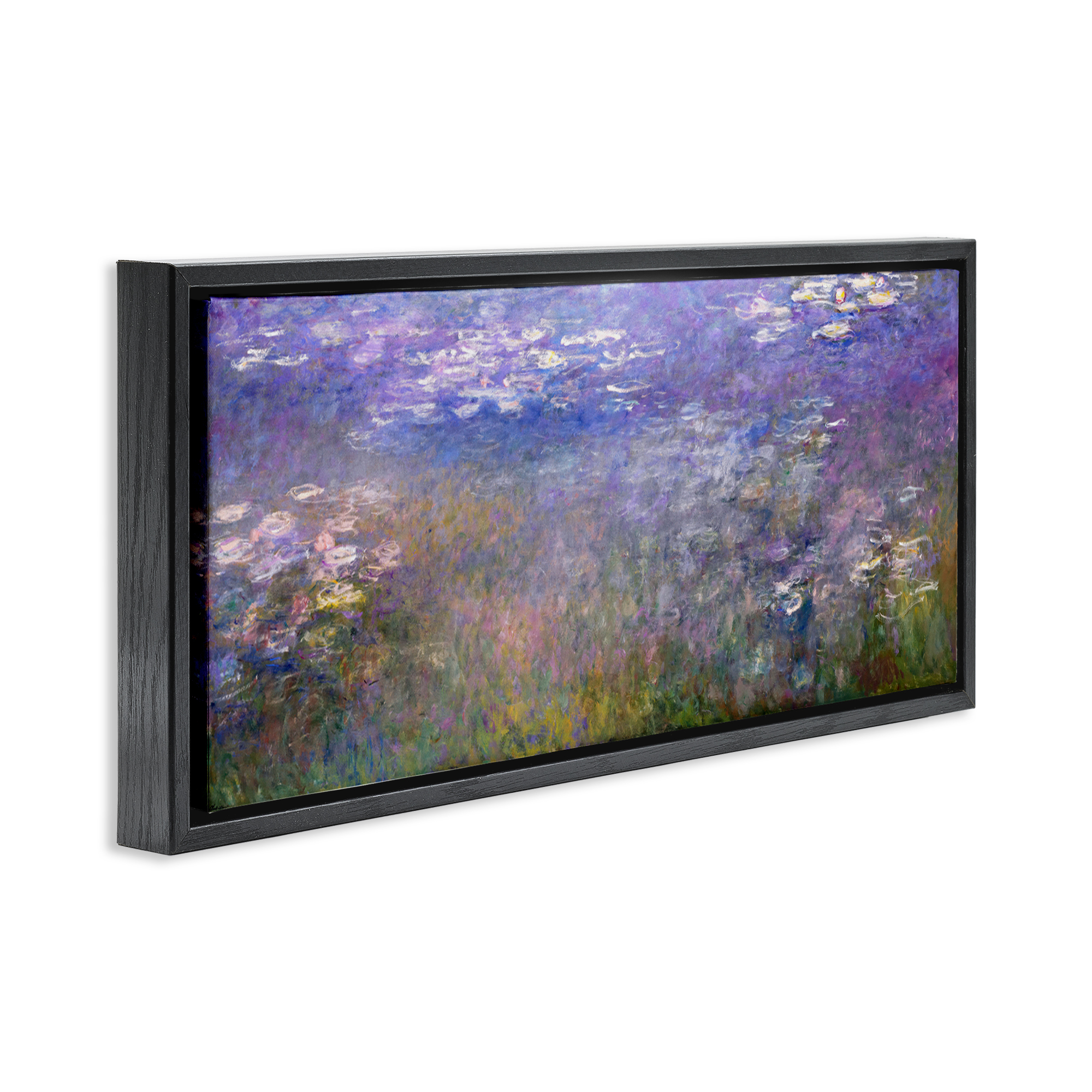 Stupell Industries Classic Monet Pond Lilies Landscape & Nature Painting Black Floater Framed Canvas Art Print Wall Art, 25 x 11