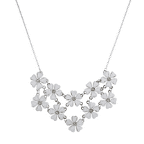 Lux Accessories Silvertone and White Flower Floral Mini Statement Necklace