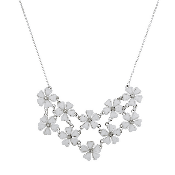 Lux Accessories Silvertone and White Flower Floral Mini Statement Necklace