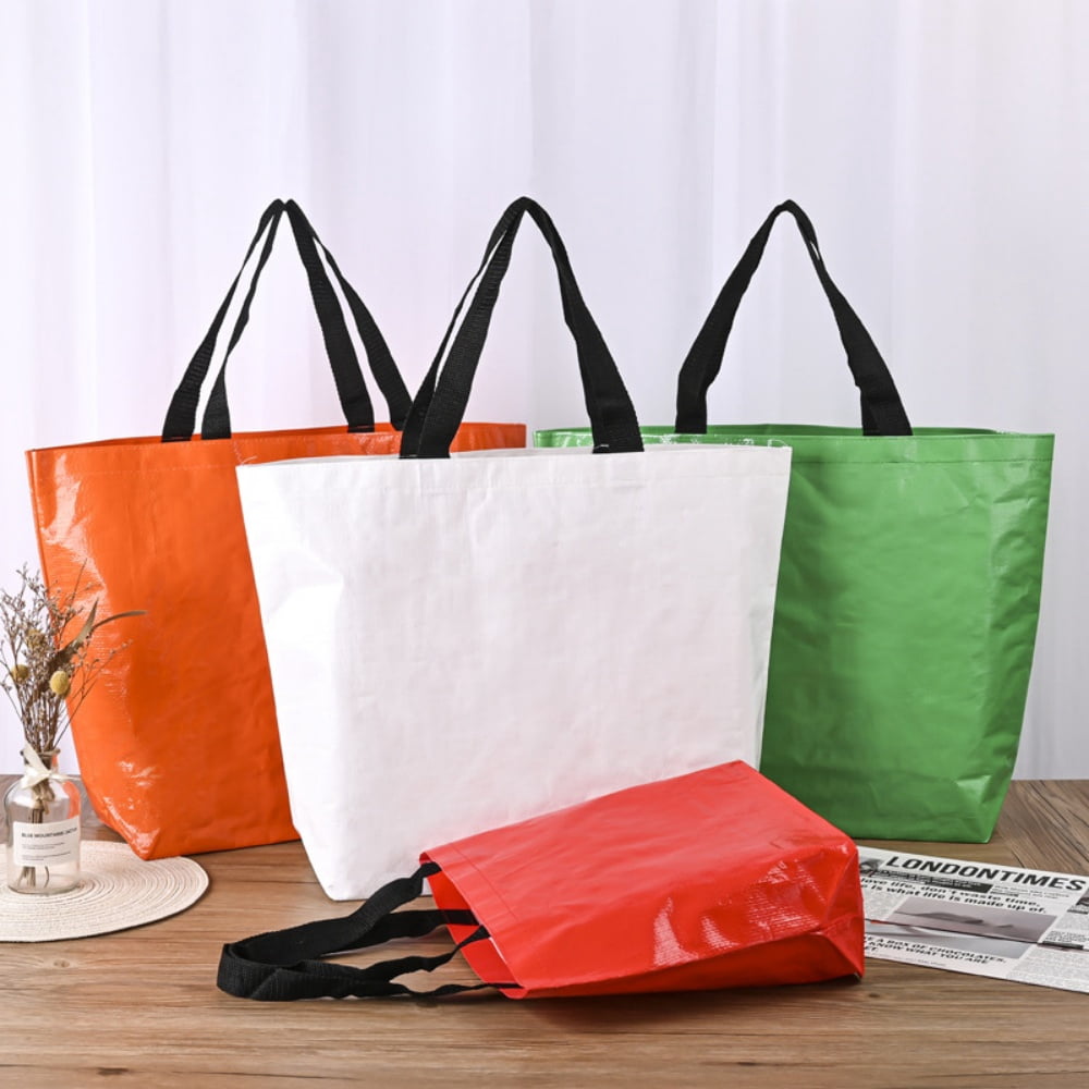 3PCS Extra Large Reusable Shopping Grocery Bags with Handles Colorful Woven Plastic Waterproof Lightweight Tote Bags(Random Color)