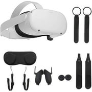 Oculus Quest 2 -128 GB White, Advanced All-in-One Virtual Reality VR Gaming Headset, Touch Controllers, Bundle with 10Ft Link Cable & Knuckle Strap & Grip Cover & Hand Strap & Lens Cover Accessories