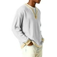 thumbnail image 4 of Nokdvo Mens Waffle Long Sleeve Shirt Big and Tall 1/4 Button Up Henley Casual Pullover Tops Fall Winter Textured Color Block Loose Workout Shirts,White 2XL, 4 of 9