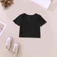 thumbnail image 4 of LNMQLPDBS Crop Tops for Girls Ribbed Short Sleeve V-Neck Shirt with Vertical Stripes Toddler Kids Gifts Baby Clothes for Girls Soft Trendy Summer Cute Tops for Teen Girls Black 5-6 Years, 4 of 4