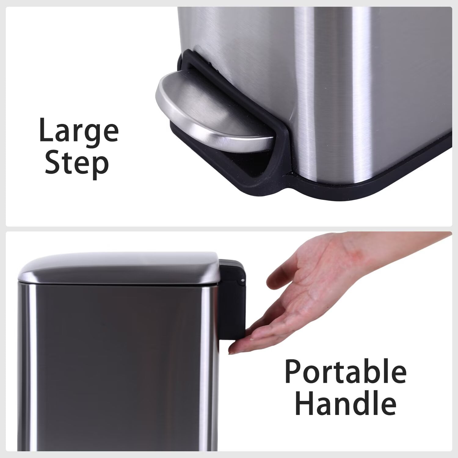 YRLLENSDAN,Stainless Steel Kitchen Trash Cans,Small Trash Can with Lid,Bathroom Trash Cans,Removable Bucket,with Foot Pedal,1.3 Gallon,SS
