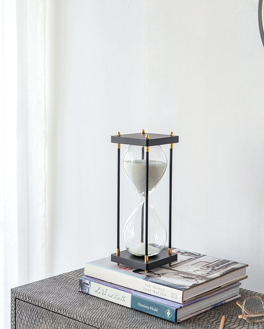 Hourglass With Wooden Frame, 4.3x4.3x12"