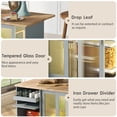 thumbnail image 6 of Montary Kitchen Island w/Drop Leaf, LED Light, 2 Fluted Glass & 1 Flip Door, Adjustable Shelf, 2 Drawers, Wheels, Grey Blue, 6 of 10