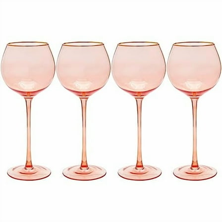 Vikko Wine Glasses, 17 Ounce Coral Wine Glass with Gold Rim, Set of 4 Stemmed Wine Glasses for Red and White Wine, Colored Wine Glasses, Glasses for Wine