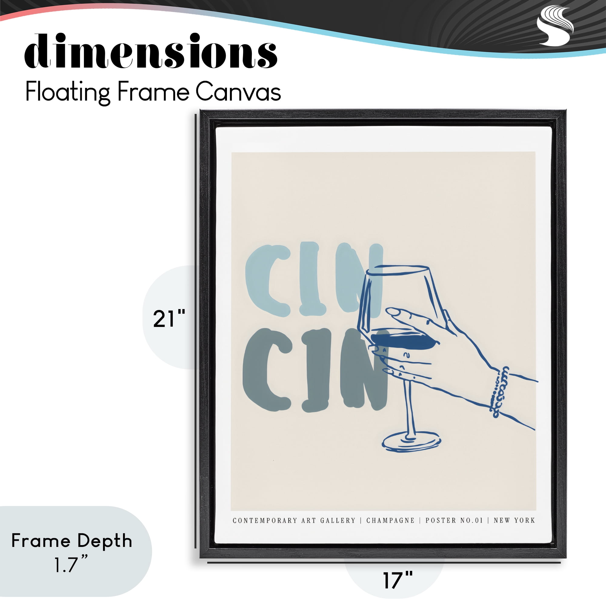 Stupell Industries Cin Cin Blue Champagne Toast Black Framed Floater Canvas Wall Art, design by The Prints Vibe