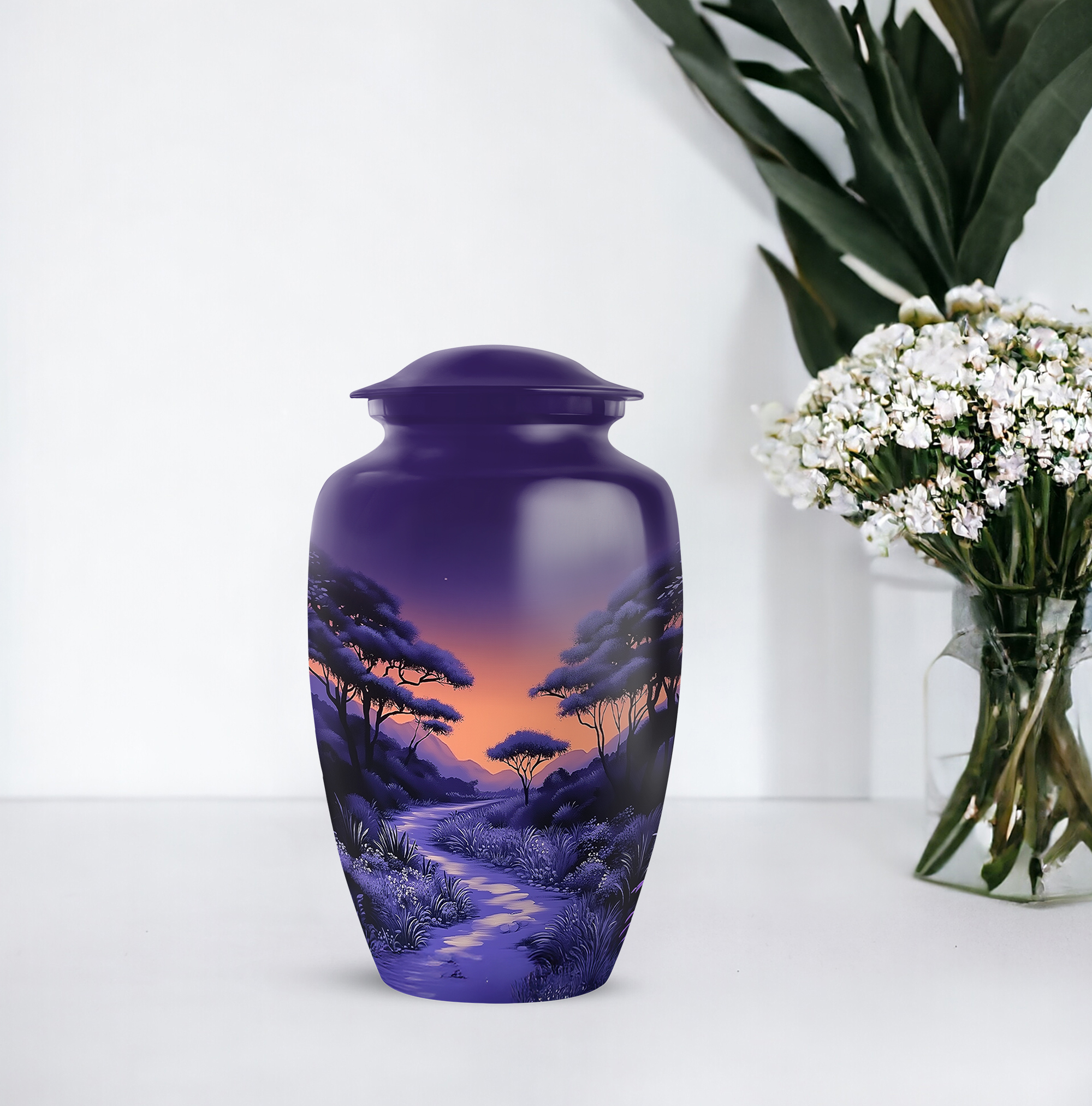 Purple Urns for Human Ashes Adult, Cremation Funeral Urn for Female - Memorial Decorative Urn - Ashes Urns Keepsake - 6inch, Medium Size with Velvet Bag - 1pcs