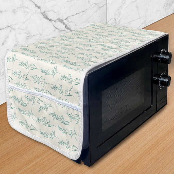 Floral Microwave Oven Cover, Floral Pattern Moderate Essential Botanical Herbs Flower Plants Fresh Twigs Theme, Water Resistant Organizer with Pockets for Kitchen, 36" x 12", Green Cream, by Ambesonne