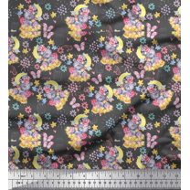 Soimoi Gray Cotton Cambric Fabric Insect & Teddy Bear Kids Print Fabric by The Yard 56 Inch Wide